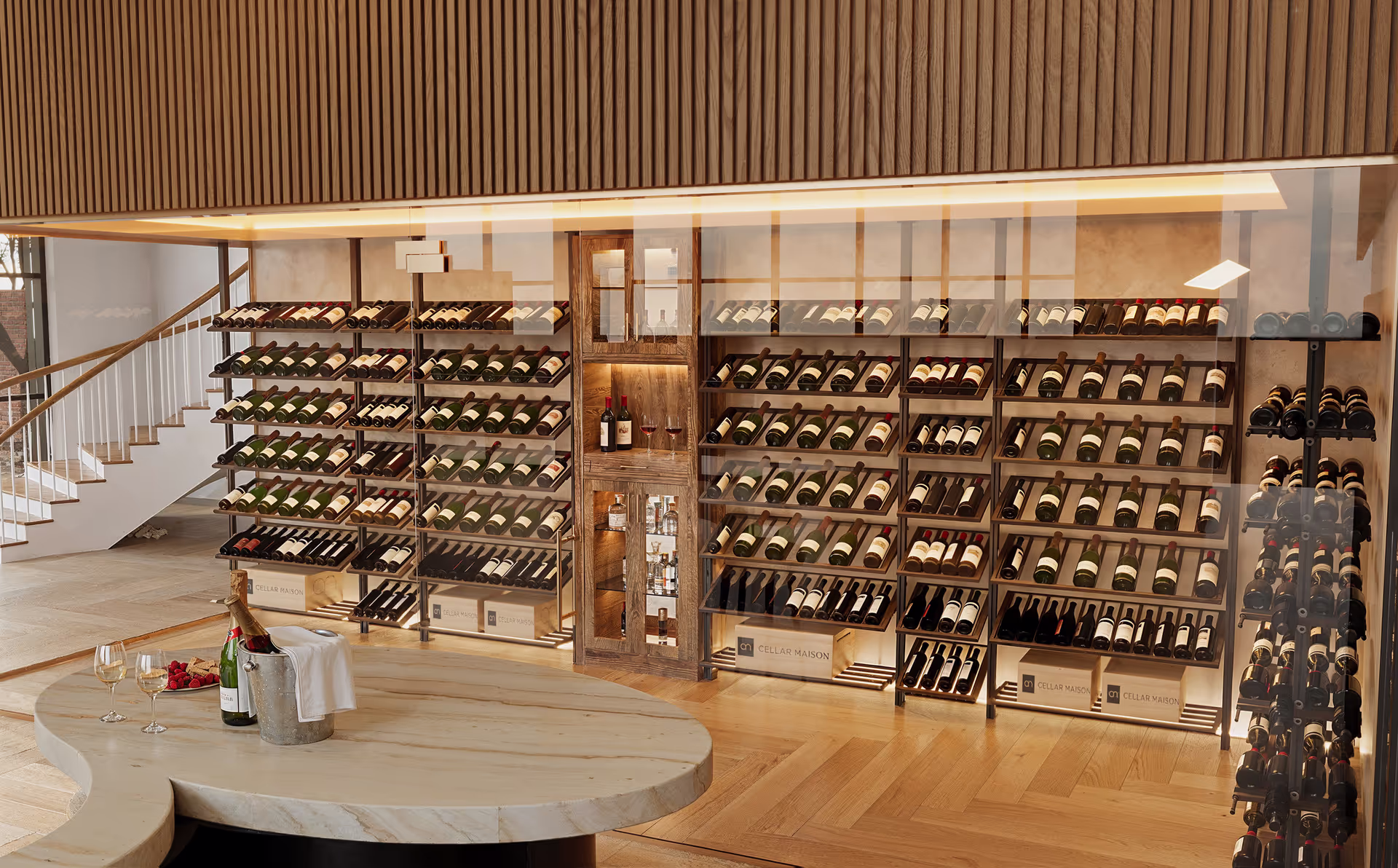6739bac6a94458bd37a2b7e8 6739ba0a1c22434577b88973 Combination Linear And Display Shelving Contemporary Wine Room 20(1)