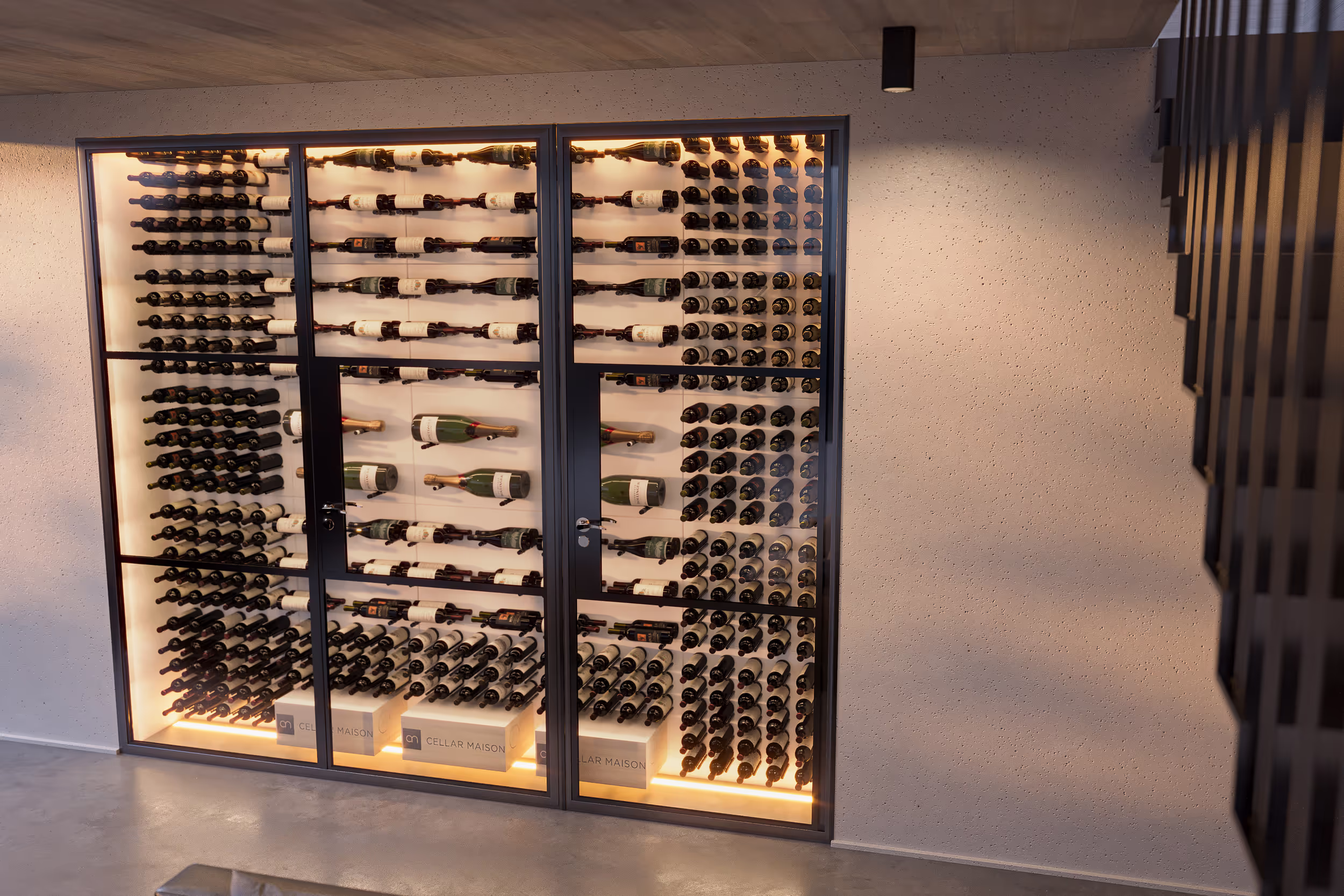 6746cb02797228be2c238ef0 6746caf8c422477e30bb1b5c 1 Feature Series Wine Wall White Wall Panels Black Pegs Crittall Style Doors 20(3)