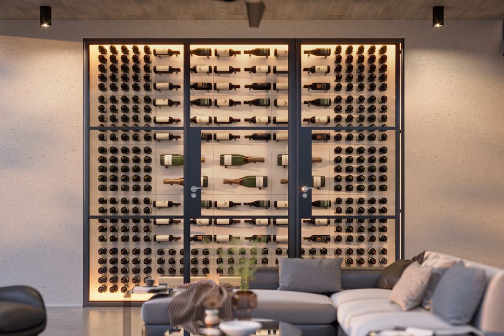 6746cb71e4afc141e3ea7cd1 1 Feature Series Wine Wall White Wall Panels Black Pegs Crittall Style Doors (2)